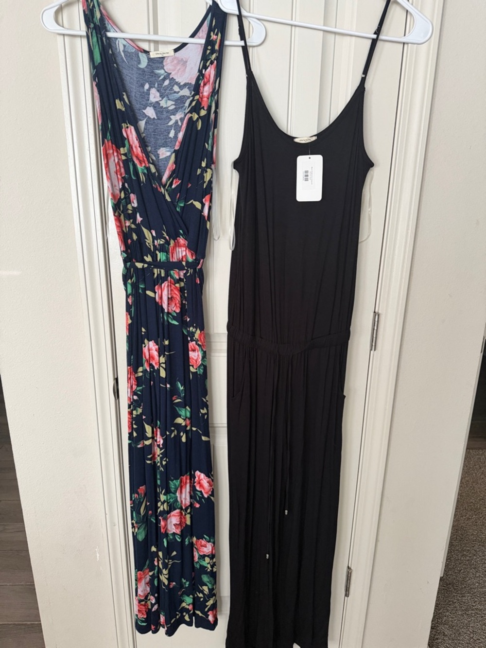 Navy Floral Sleeveless Maxi Dress and black jumpsuit - size dmall